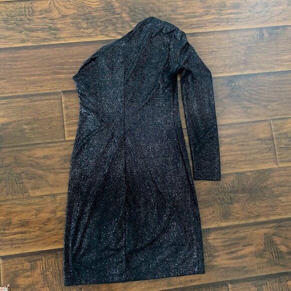 Allen B Schwartz One Shoulder Black Glitter Dress XS Sparkle - Picture 4 of 5